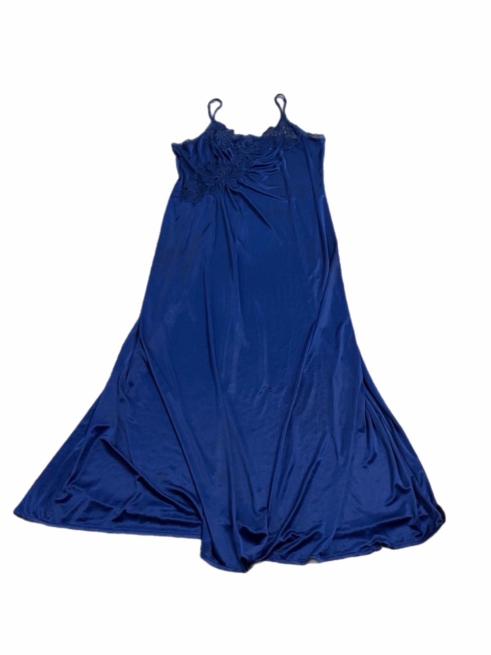 70s European Vintage Triumph Silky Ruched Lace Maxi Slip Dress (Blue) Size L/XL